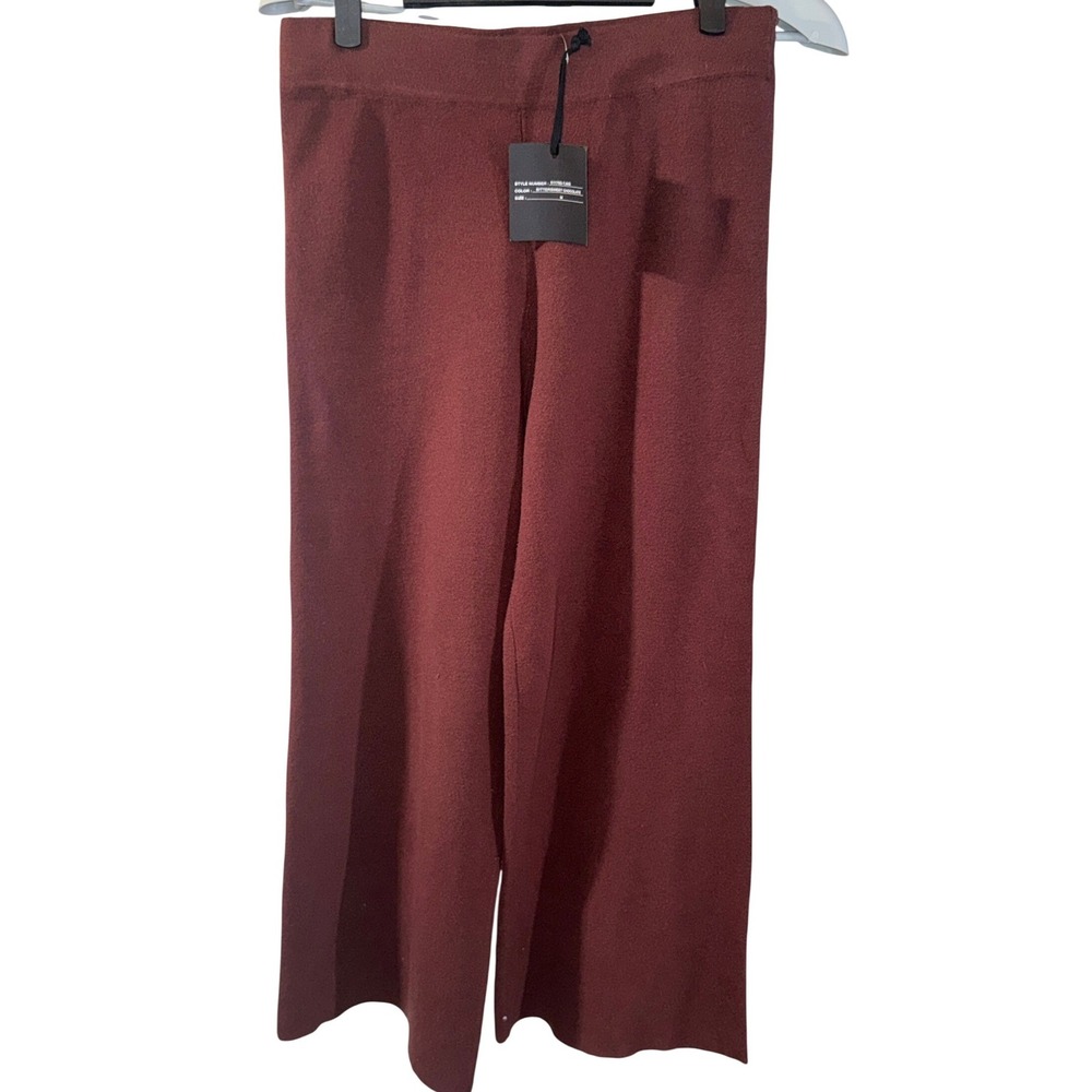 Marled Wide Leg Pants‎ Women's M Bittersweet Chocolate Brown Knit Raw Hem NWT